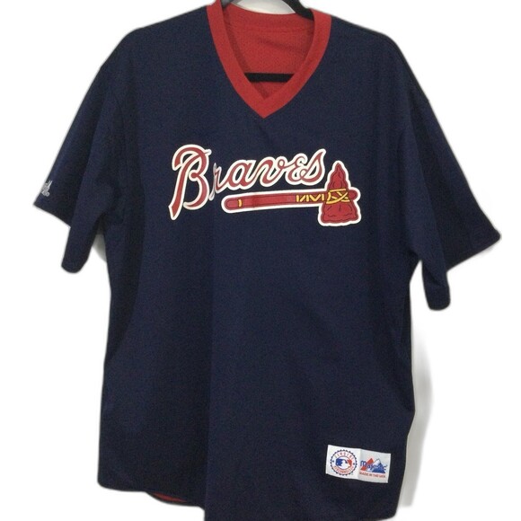 Majestic Jersey Unisex No Size Red Blue Atlanta Braves Reversable Graphic - Picture 1 of 12